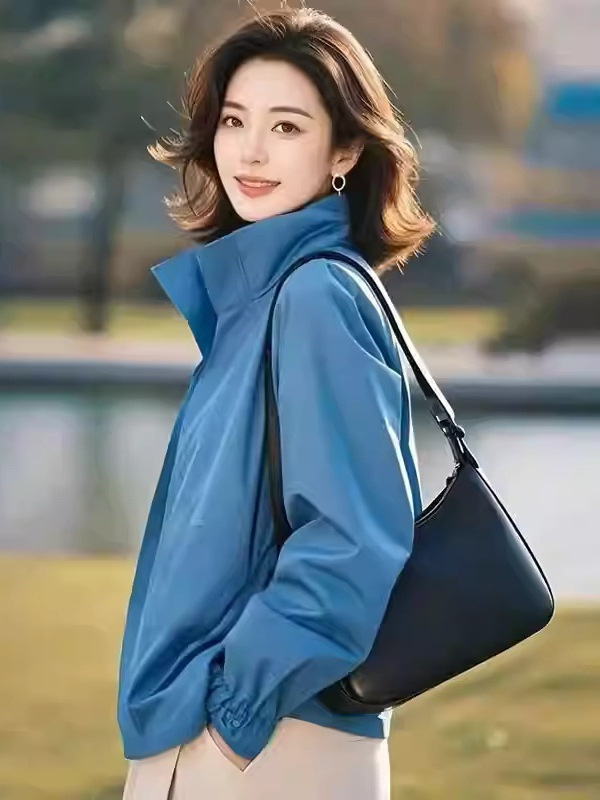 Casual Versatile Stand-Collar Jacket for Women, 2025 Spring and Autumn Trendy Stylish and Youthful High-End Windbreaker