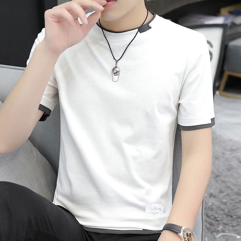 Pure Cotton Short-sleeved T-shirt Men's 2024 Summer American Style Trendy Brand Solid Color Men's Base Shirt Loose Casual All-match Men's Style