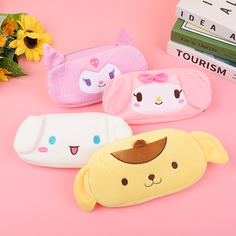 Korean Style ins Cartoon Pencil Bag Girl's Hand Bag Cute Plush Embroidery Stationery Bag Large Capacity Children's Stationery Box