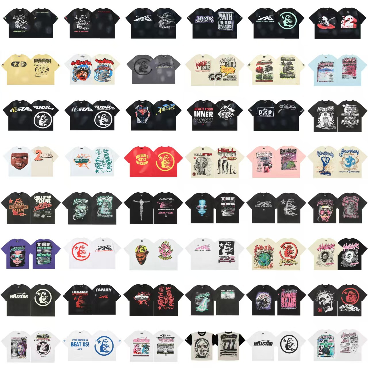 2025 Meichao High Street Hell Star HALL Men's and Women's Heavy 3D Printing Casual Loose Retro Short Sleeve T-Shirt