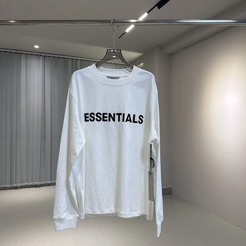 FEAR OF GOD ESSENTIALS double line flocking silicone letter loose long sleeve T-shirt for men and women couple