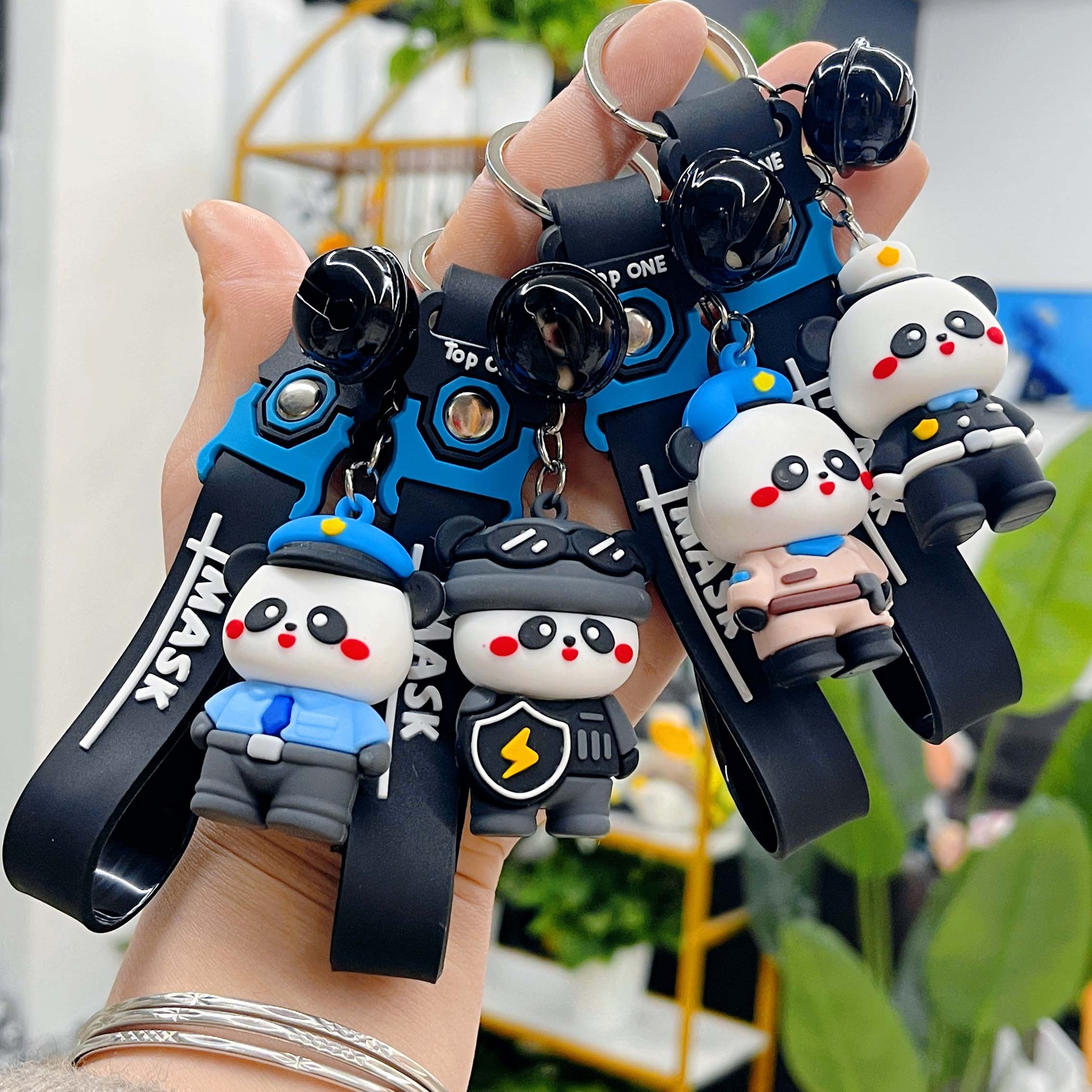 New Cartoon Police Panda Keychain Silicone Bear Bag Pendant Couple Car Key Ring Holiday Gift