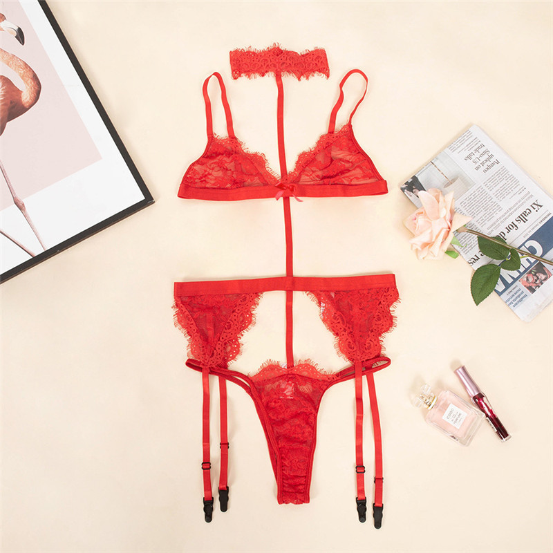 Cross-border products new European and American sexy underwear sexy lace conjoined hollow bikini garter belt wholesale