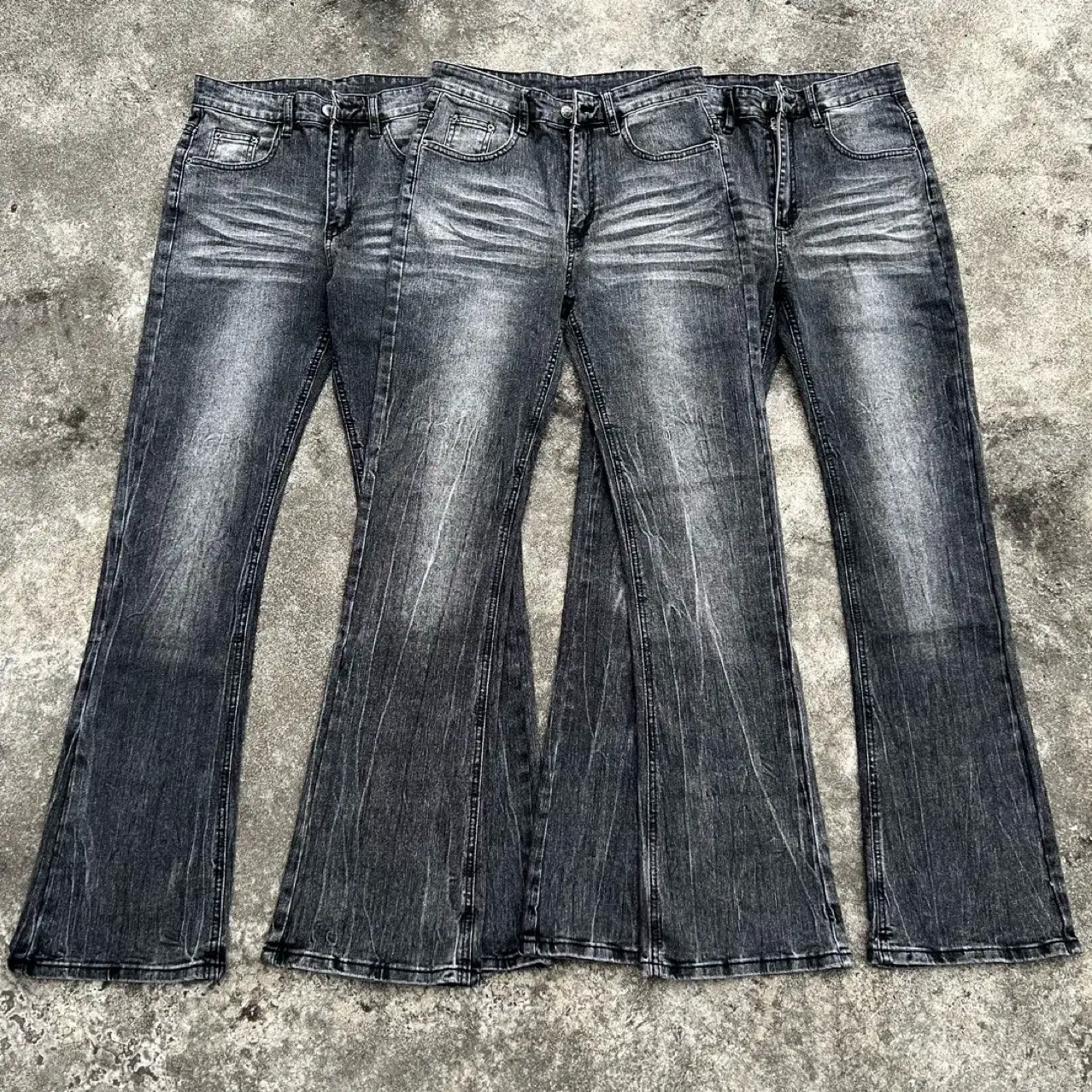High-end version of the DC retro black bamboo cotton faded lightning pattern washed old micro-radio micro jeans men and women