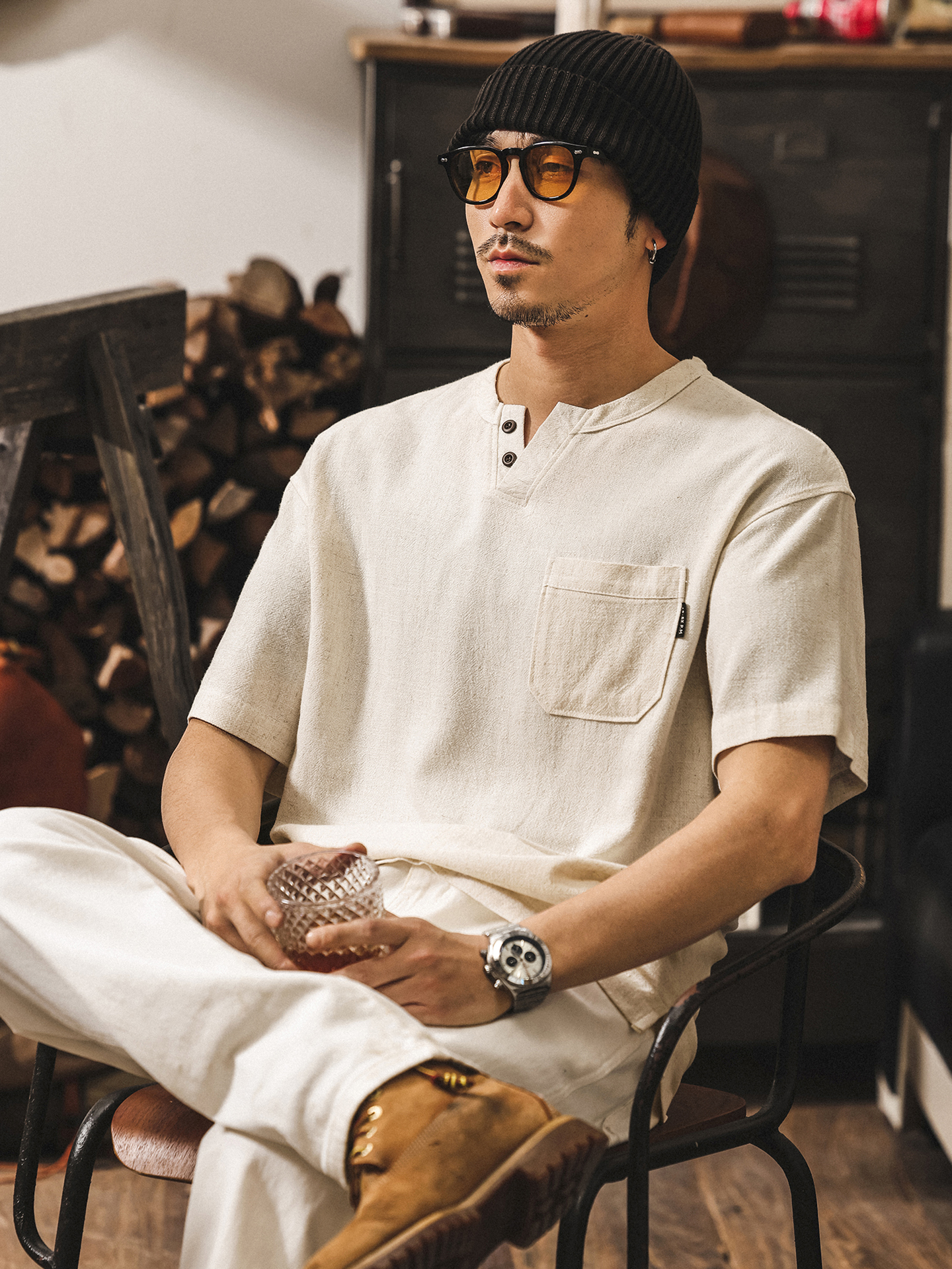 American Retro Old Money Style Linen Henley Collar Short-Sleeved Men's T-Shirt 2026 New Summer Trendy Brand Polo Shirt for Men