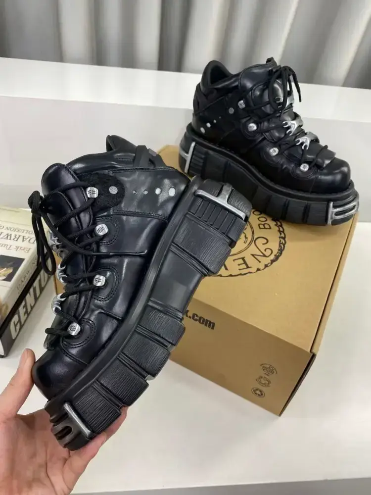 Yaoyao Tank Dark Punk Boots Platform Shoes Genuine Leather High-Top Shoes Unisex Thick Sole Height-Increasing Dad Shoes