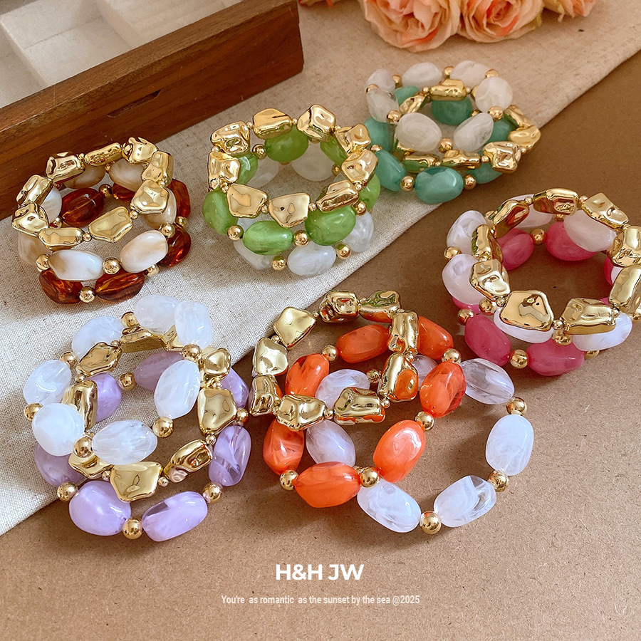 Irregular Geometric Acrylic High-Elastic Bracelet, Retro Fashion Simple Bracelet, Light Luxury High-End Jewelry Wholesale