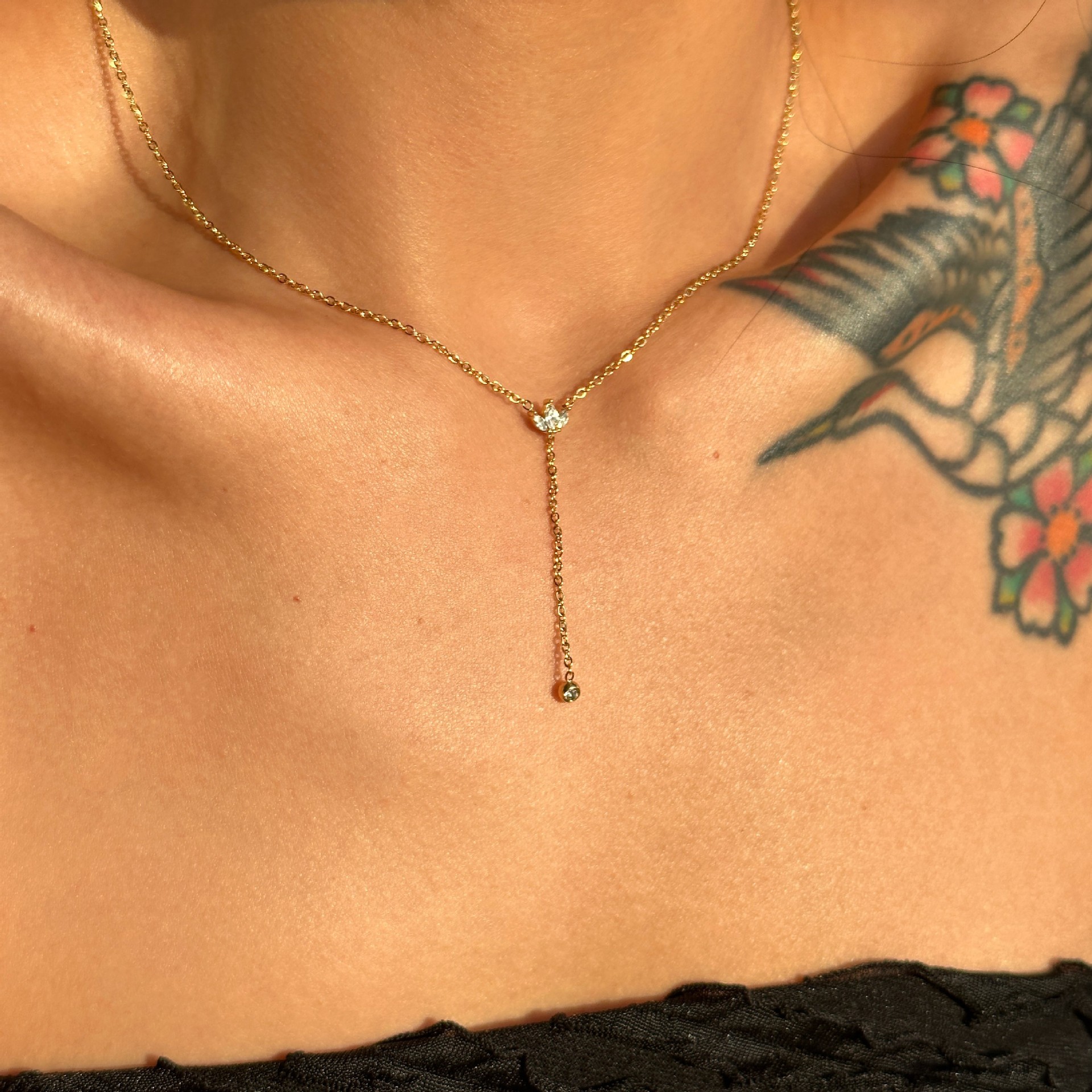 Dazan Lucky Small Jewelry Wholesale European and American Retro 18K Gold-Plated Titanium Steel Y-Chain Clover Zircon Necklace