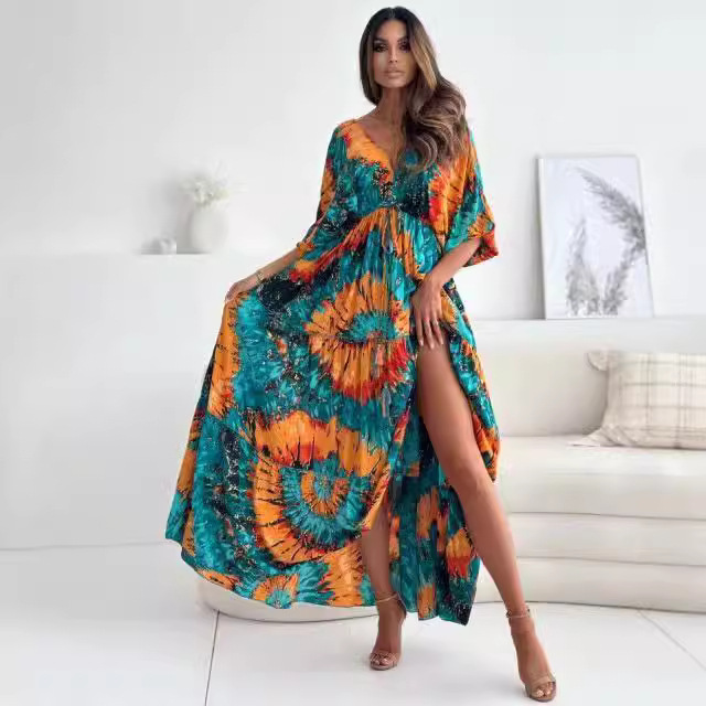 Dress Summer New Women's Long Skirt European and American Cross-Border Amazon Hot Style Large Swing Skirt Printed Long Skirt