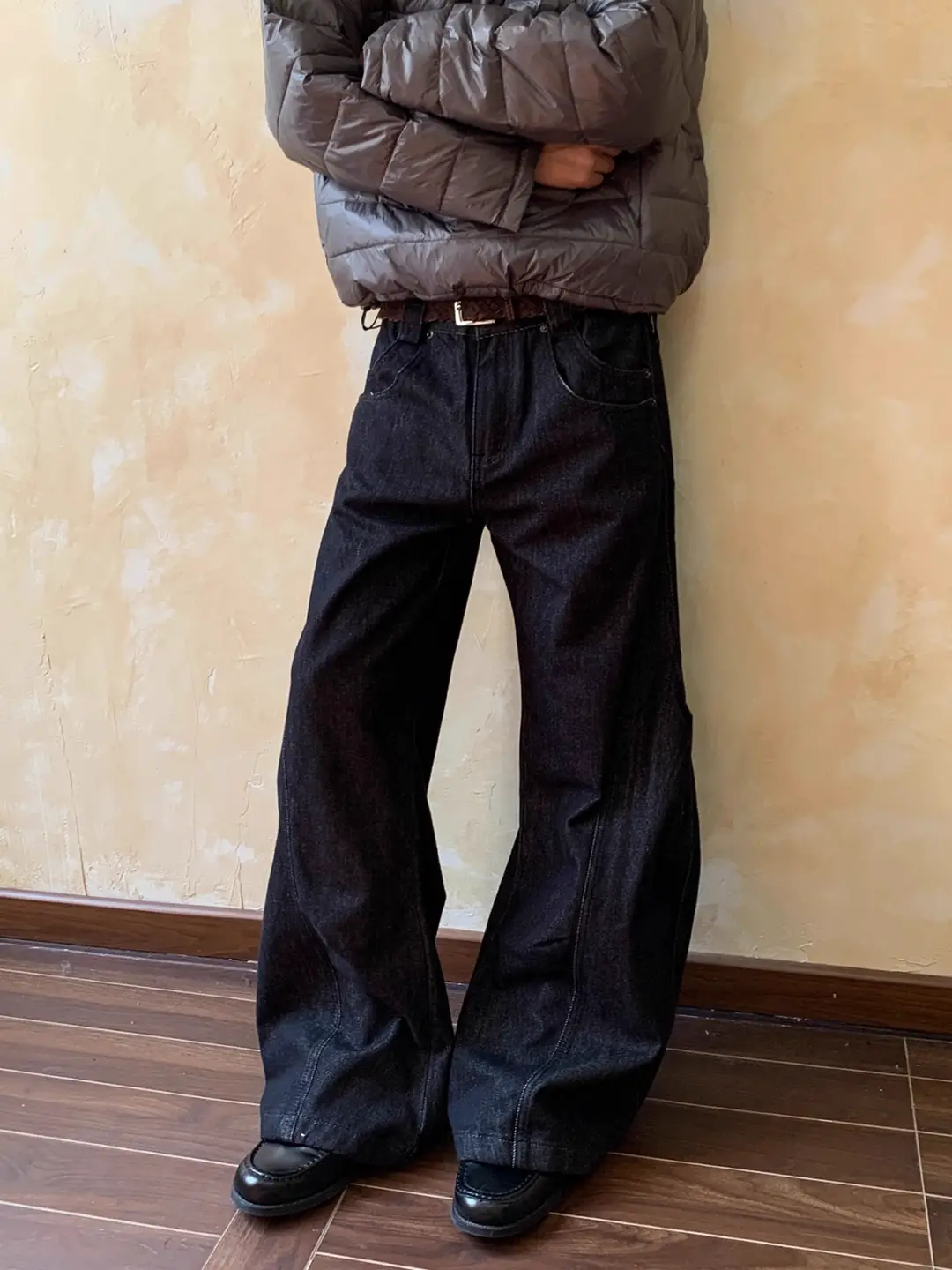 American Retro Deconstructed Silhouette Raw Denim Scimitar Jeans Unisex Cleanfit Loose Casual Wide-Leg Pants Trendy