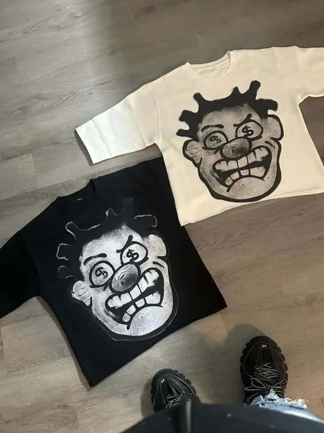 American Street Y2K Long Cartoon Pattern T-Shirt Hip-Hop Harajuku Clown Men's Casual Loose Round Neck Top