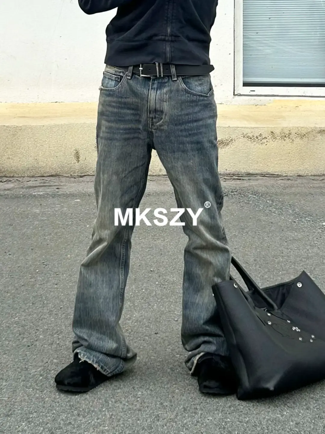 MKSZY Bootcut 14OZ Nissan Heavy Bamboo Pattern Covered with Ancient Mud Dyeing Micro Horn Paris Jeans for Men