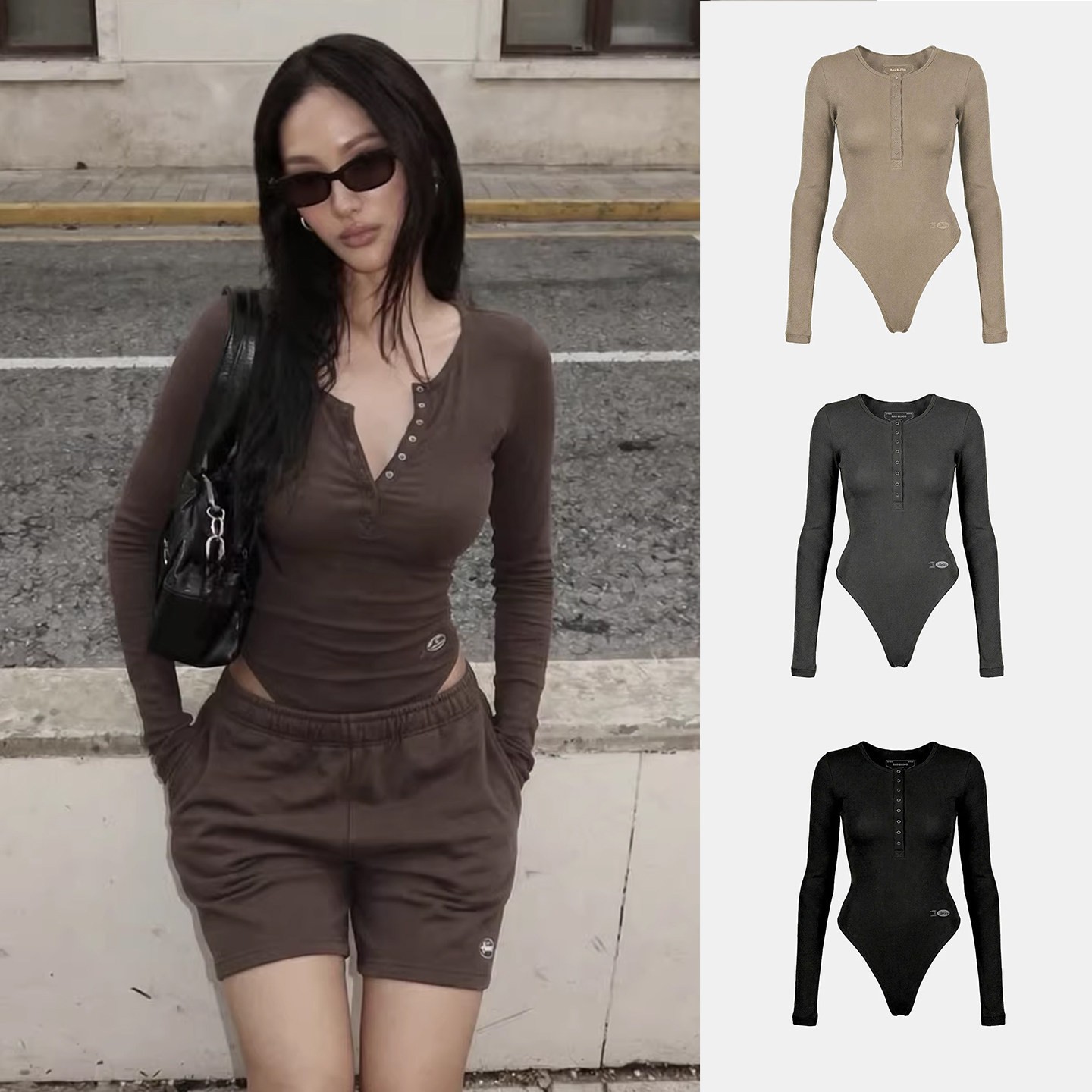 Badblood Bcac Series American-Style Spicy Girl Long-Sleeved Jumpsuit for Women, Niche Sexy Slim-Fit Workwear Jumpsuit