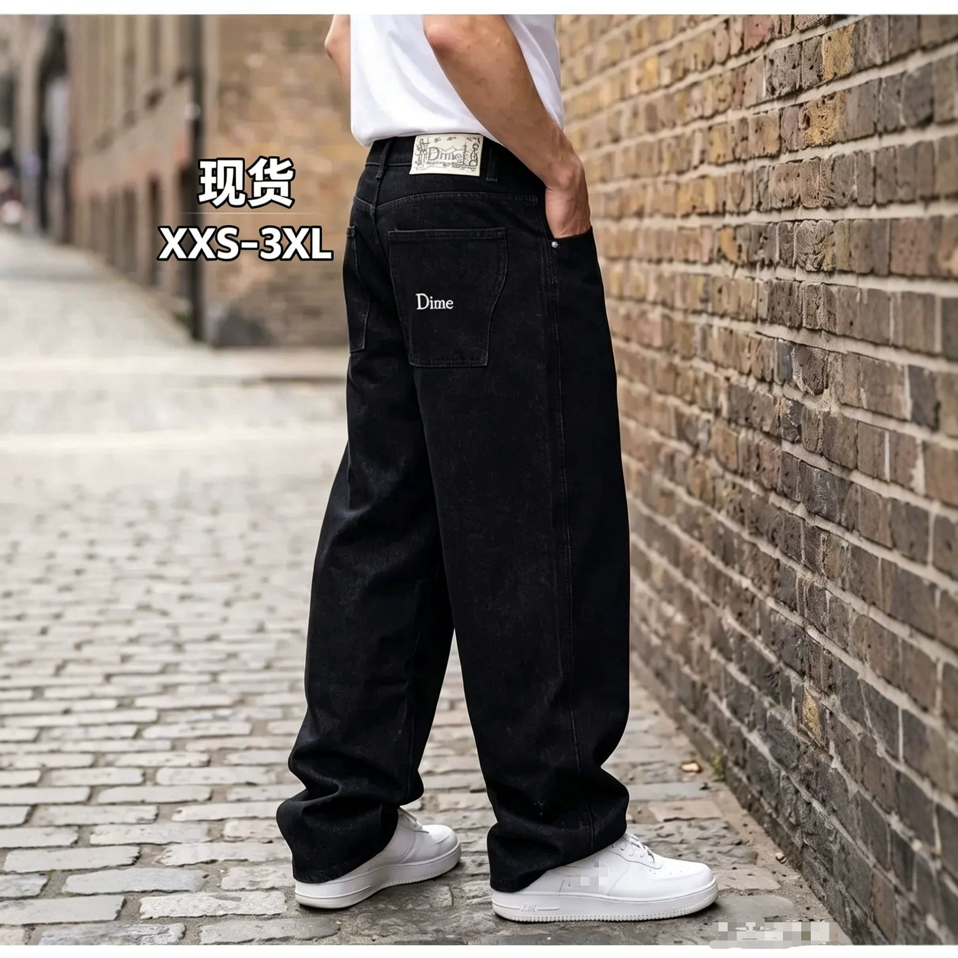 In-Stock 2026 Niche Street Style Skateboarding Straight Loose Casual One-Cent Embroidery Washed Denim Long Pants for Men