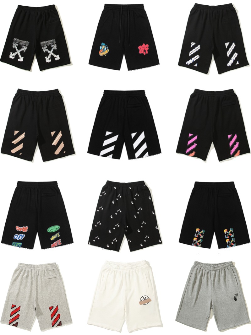 Trendy Off-White Painted Tape Arrow Shorts Unisex Loose Ow Casual Sweatpants Sports Five-Point Pants Summer
