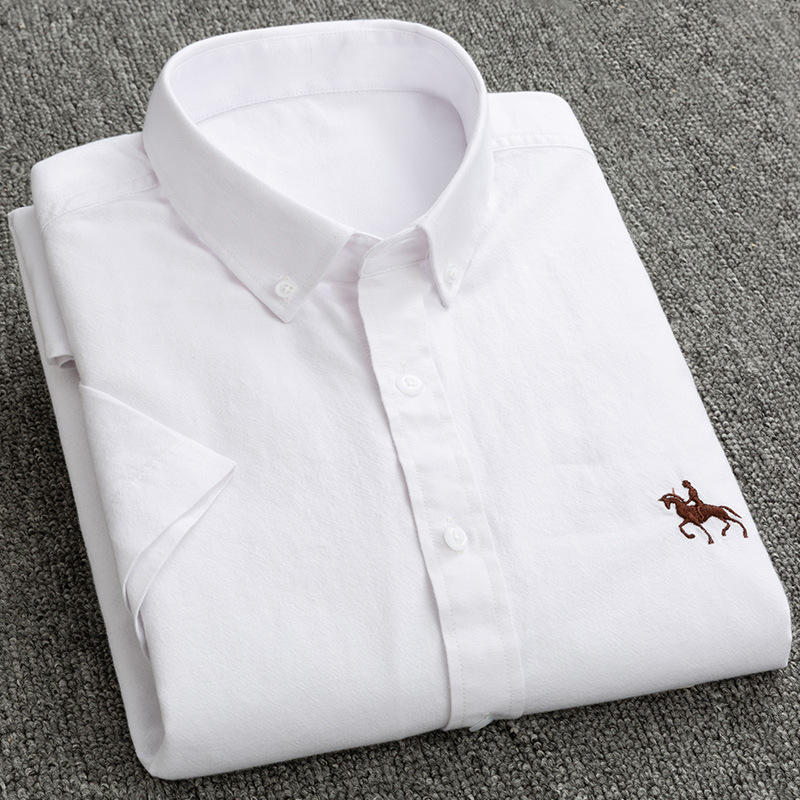 Paul Men's Short Sleeve Shirt Youth Pure Cotton Oxford Spinning Shirt Daily Casual Pure Cotton Solid Color Summer Shirt