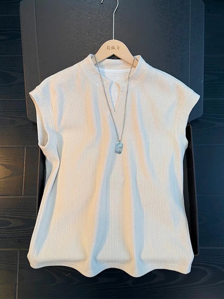 American-Style Wheat Ear Pattern V-Neck Vest for Men, Summer Trendy Brand Sleeveless T-Shirt, Cleanfit Loose Sports Tank Top Short Sleeve