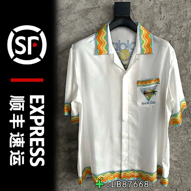 -Rms-Falling Silk Shirt Holiday Style Triangle Landscape Tennis Print Casa Men's and Women's Short Sleeves shirt