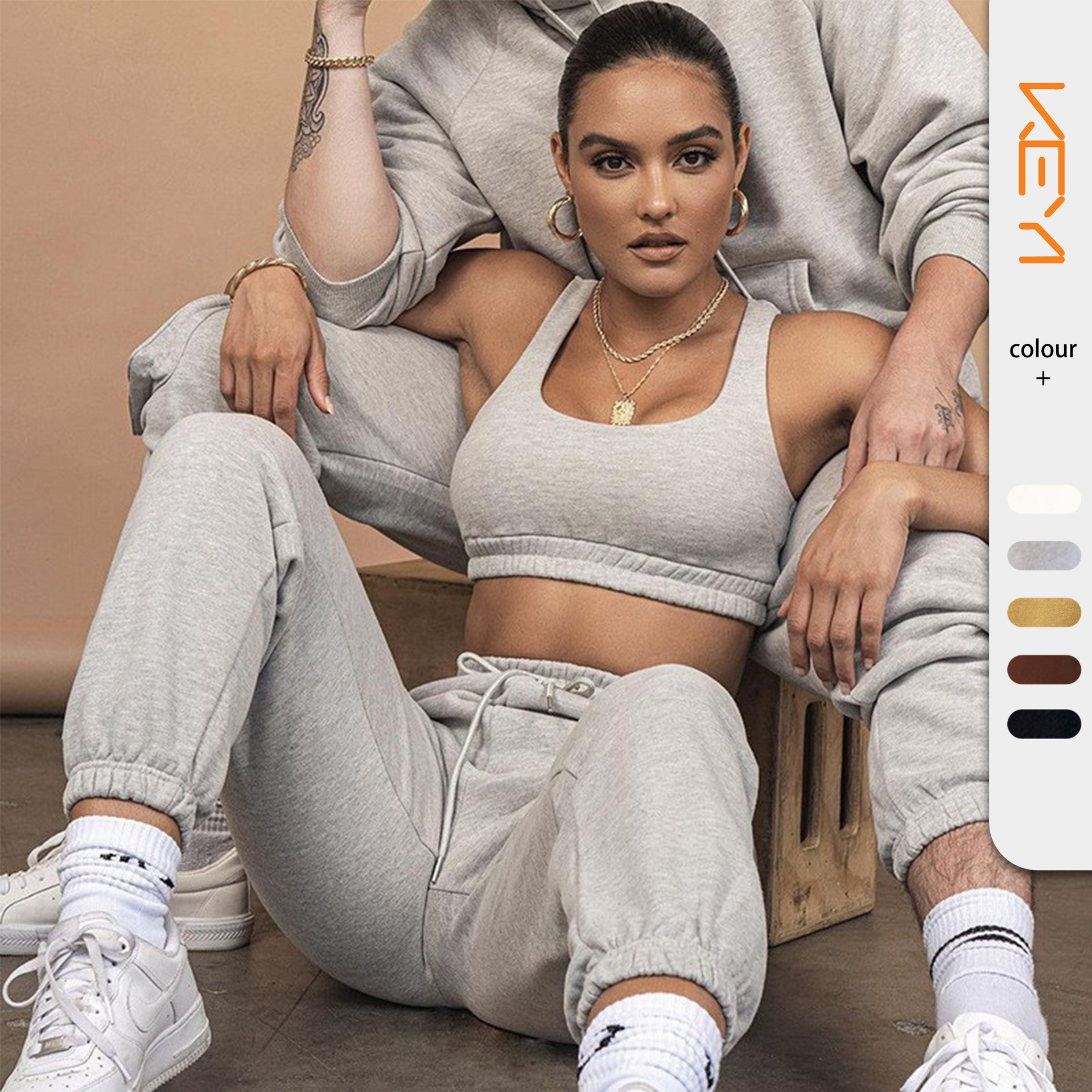 2025 New Foreign Trade European and American Women's Clothing Crop Top Two-Piece Set with Drawstring Casual Fashion Amazon Women's Clothing