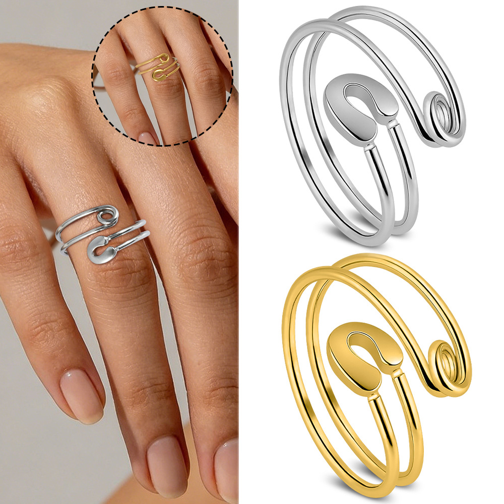 Cross-Border Fashion Electroplated Open Ring Stainless Steel Double-Layer Adjustable Smooth Ring Piercing Jewelry
