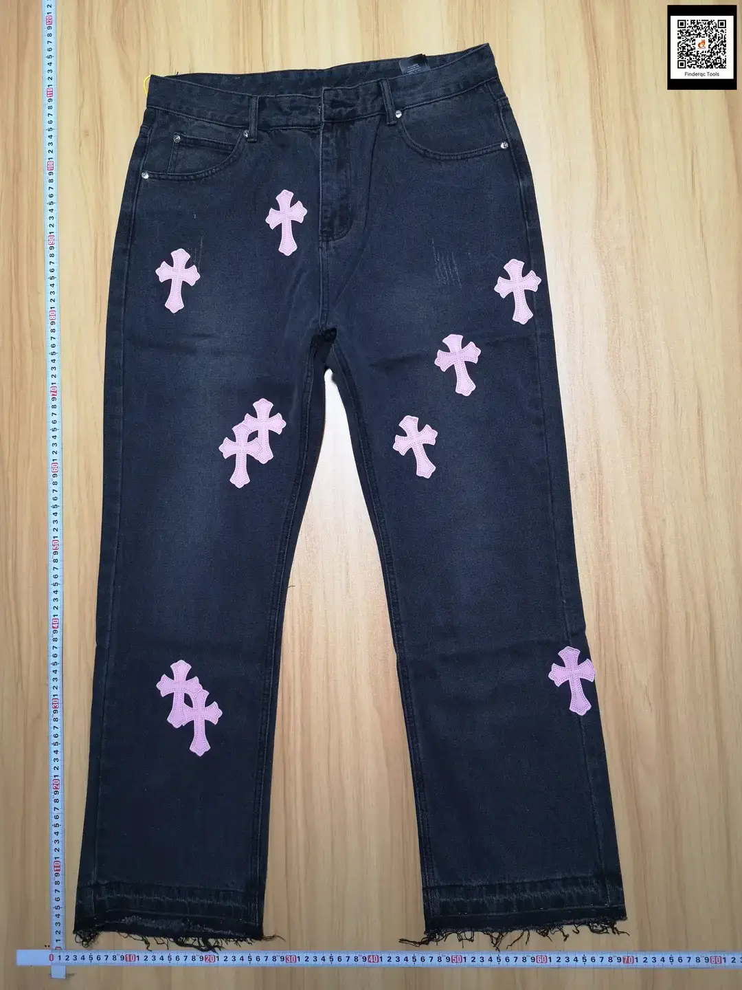 Embroidered Cross Denim Pants Black