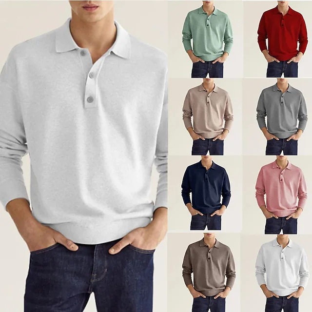 2024 Independent Station Wish Amazon Hot Style Autum Long-Sleeved V Neck Button Men's Casual Top Polo Shirt Foto QC de 1688 na Qualit.ly