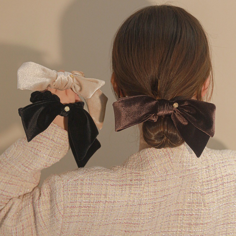 New Elegant Velvet Bow Large Intestine Hair Ring Hair Rope Women's Autumn and Winter Simple Elegant Hair Rope Hair Accessories
