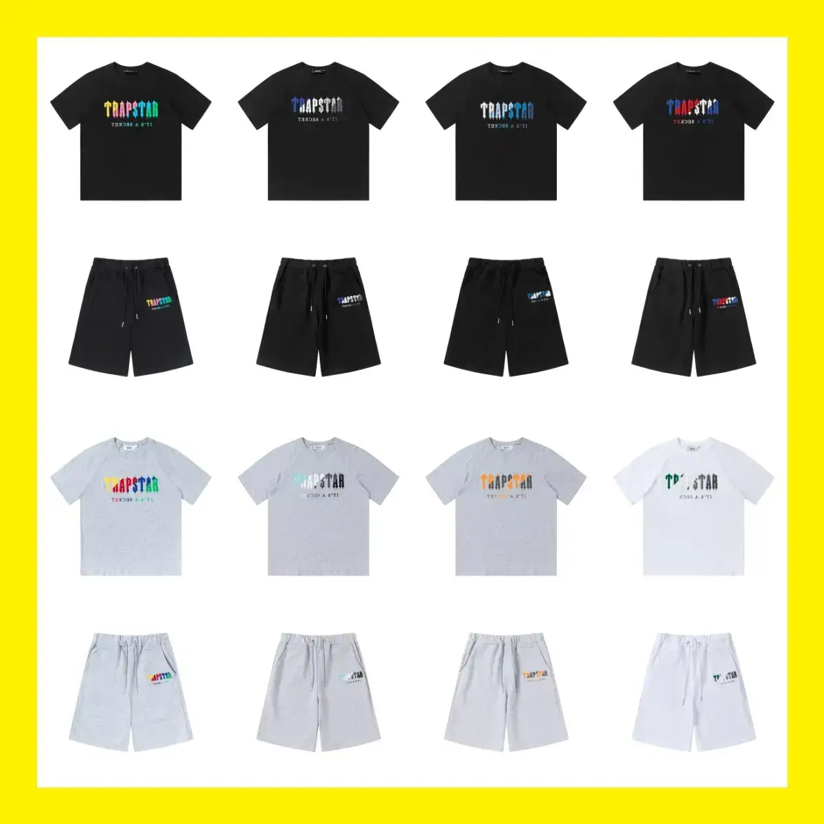Cross-Border Export Trapstar Rainbow Letter Gradient Towel Embroidered Short-Sleeved T-Shirt Fog High Street Shorts Set