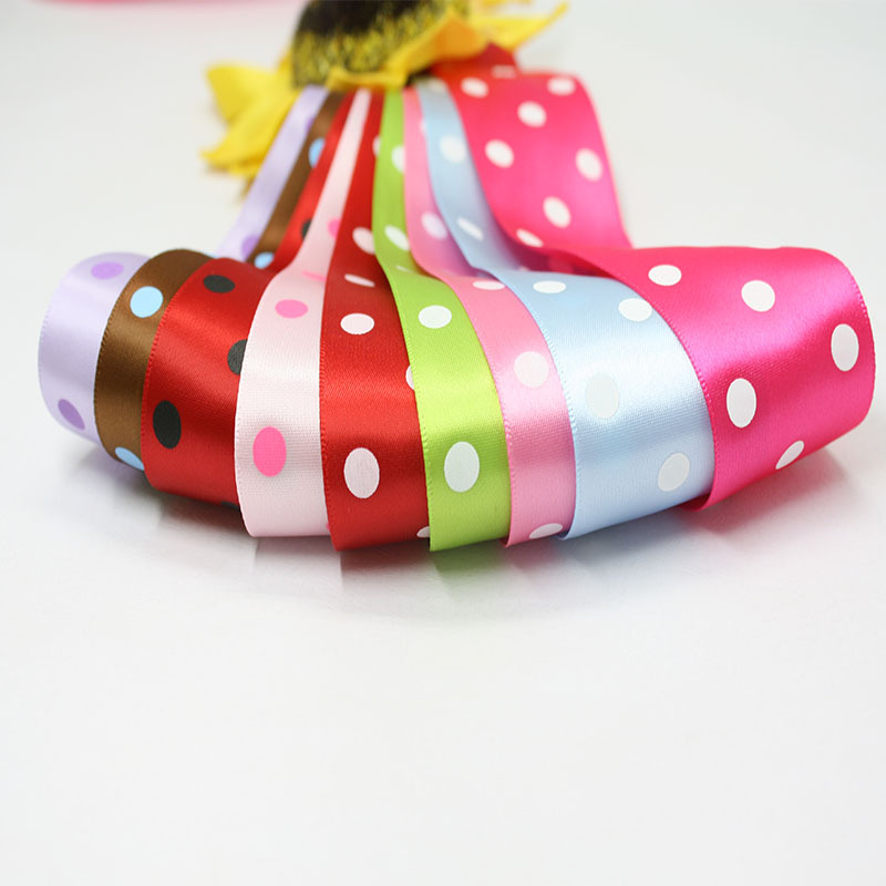 Yao Ming ribbon wholesale single-sided satin ink printing dot Ribbon gift packaging diy 38mm oblique three points