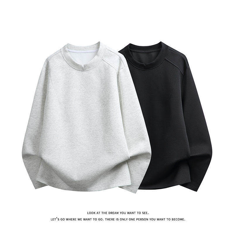 2026 Spring New Style Solid Color Casual Loose Top with Minimalist Style Small Neckline Pullover Long-Sleeved Sweatshirt for Men