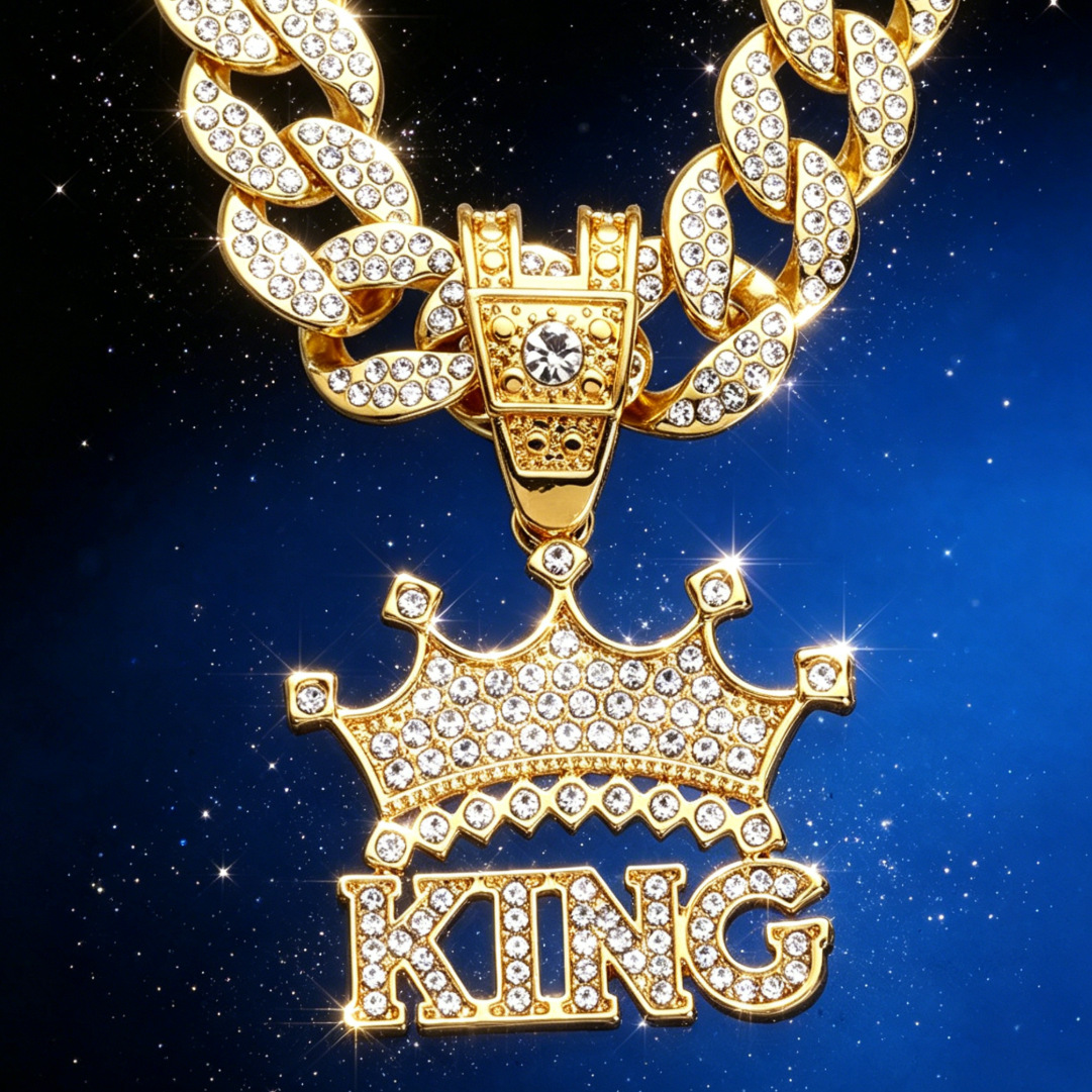 Amazon Hot Hip Hop King Crown Pendant Jewelry Men's and Women's Accessories Necklace European and American Cross-border Necklace Accessories Men