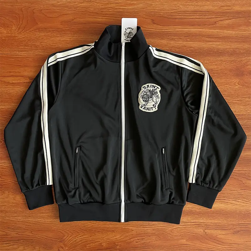 Saint Vanity Embroidered Stripesd Sports Style Casual Zipper Jacket and Pants Suit