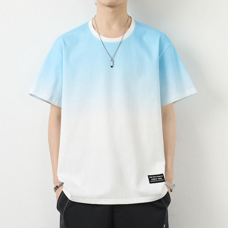 Gradient Color Short-Sleeved T-Shirt for Men Summer 2026 New Trendy Brand Loose-Fitting Half-Sleeved T-Shirt for Young Men