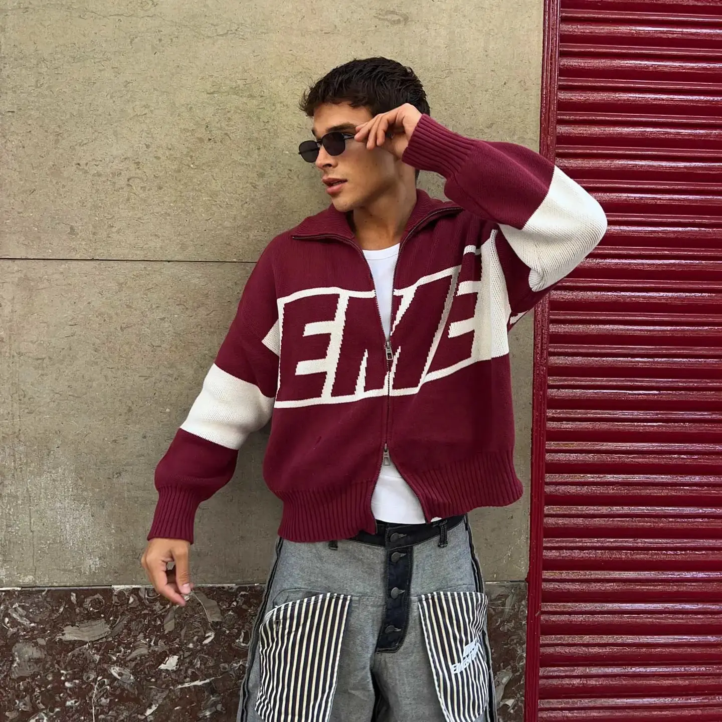 Cross-Border American Street Retro Knitted Lapel Cardigan Sweater for Men and Women Loose Autumn and Winter Cardigan Letter Jacket