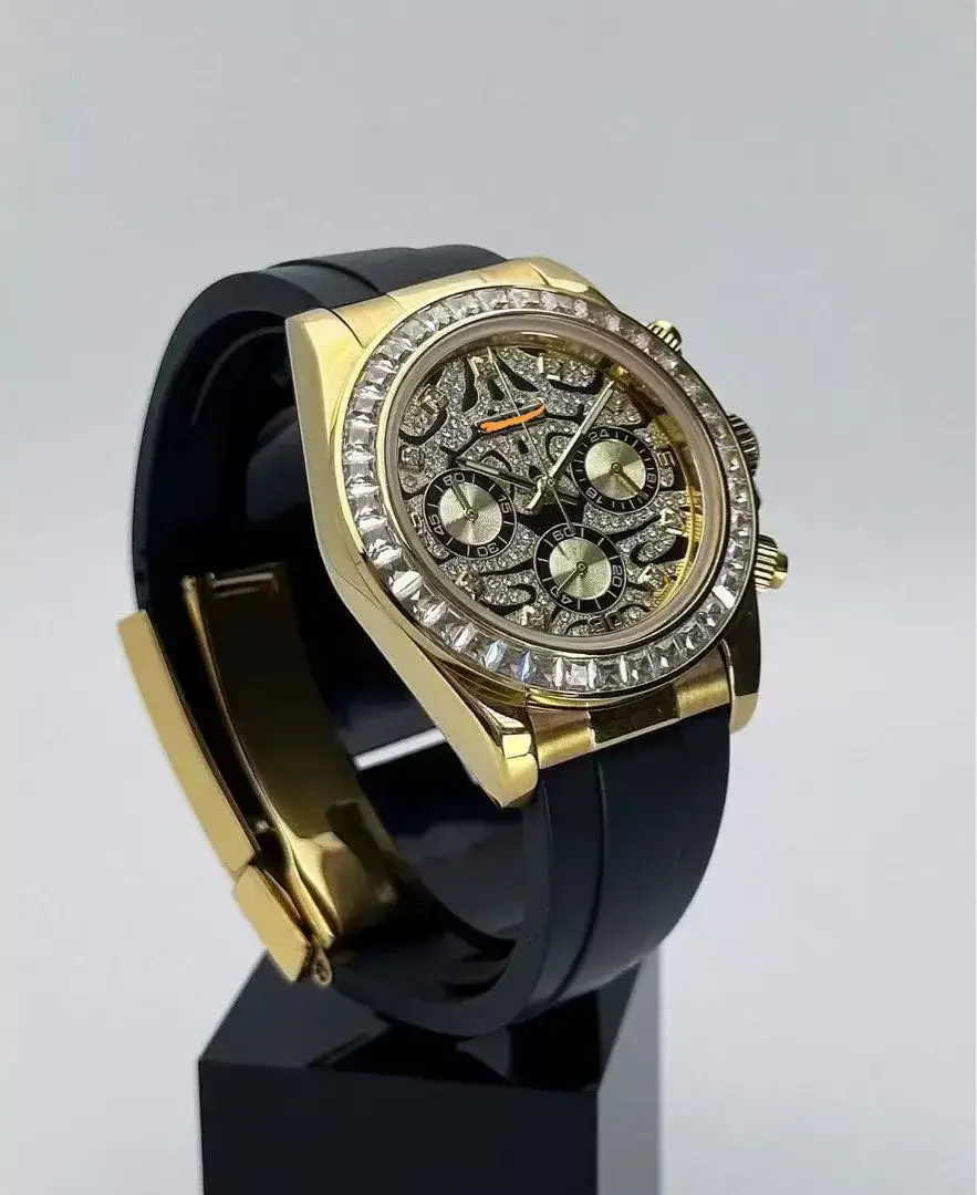 Vk63 Machine Quartz Movement Modified Multi-Function Chronograph Panda Diamond Plate Watch Accessories, Sapphire Glass