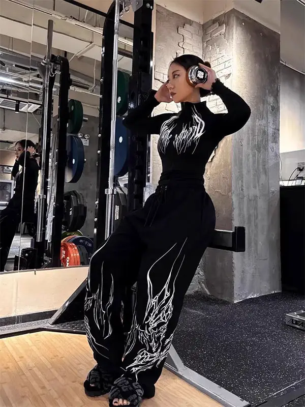 Fleecity Gothic Style Unisex All-Season Tight-Fitting High-Elastic Fitness Sports Half-High Collar Quick-Drying Breathable T-Shirt