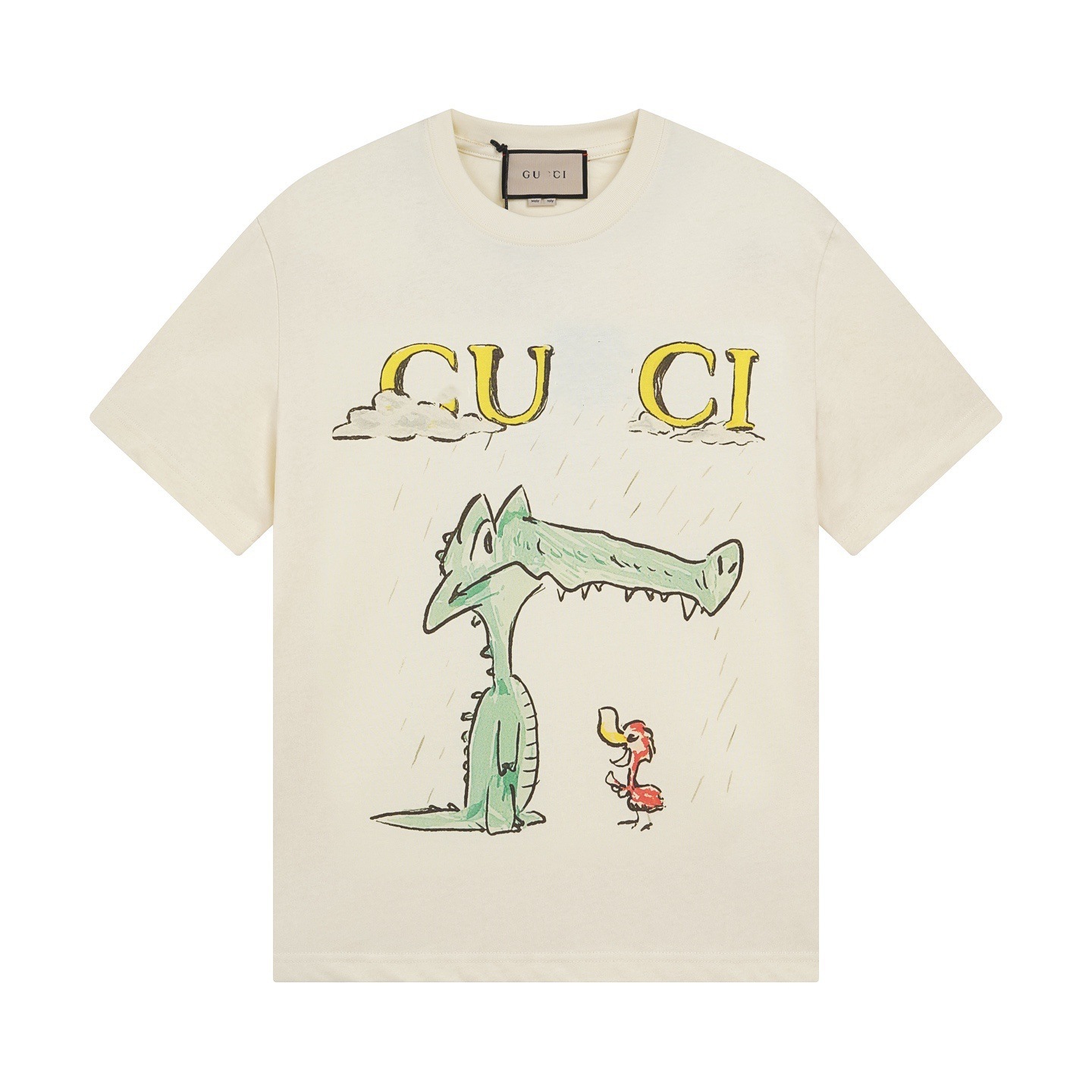 Correct Version Summer New GU Home Cartoon Series Crocodile Print Solid Color Simple Short Sleeve T-Shirt Top for Men and Women