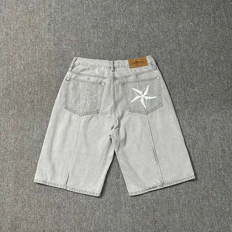 Corteiz Alcatraz Embroidered Five-Pointed Star Denim Shorts Men's Summer High Street Loose Casual Five-Point Pants Trendy