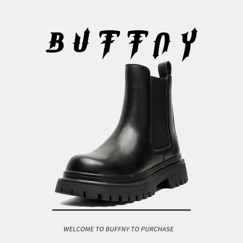 European and American Fashion Trend Height-Increasing Leather Boots 2026 Autumn and Winter New Style Slip-On Motorcycle Boots Slimming Chelsea Boots
