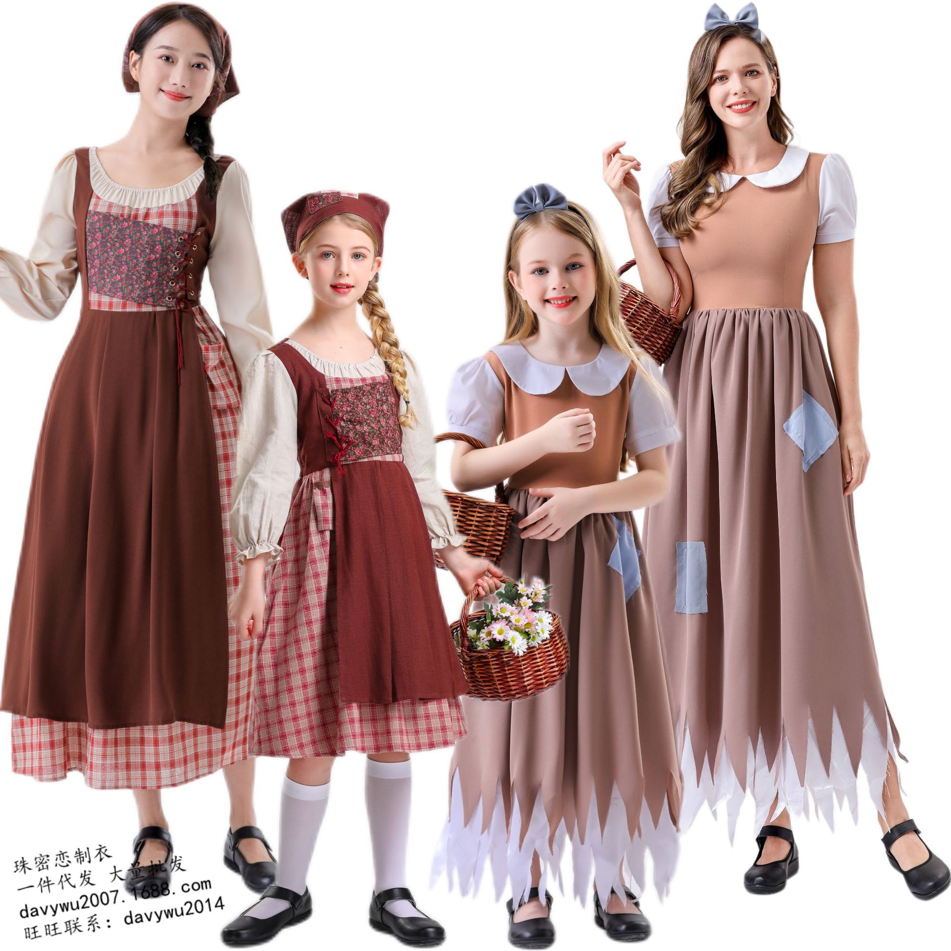 Halloween Costume for a Little Girl Selling Matches, Adult Stage Performance Outfit, Pastoral Farm Maid, Commoner, Poor Person Costume