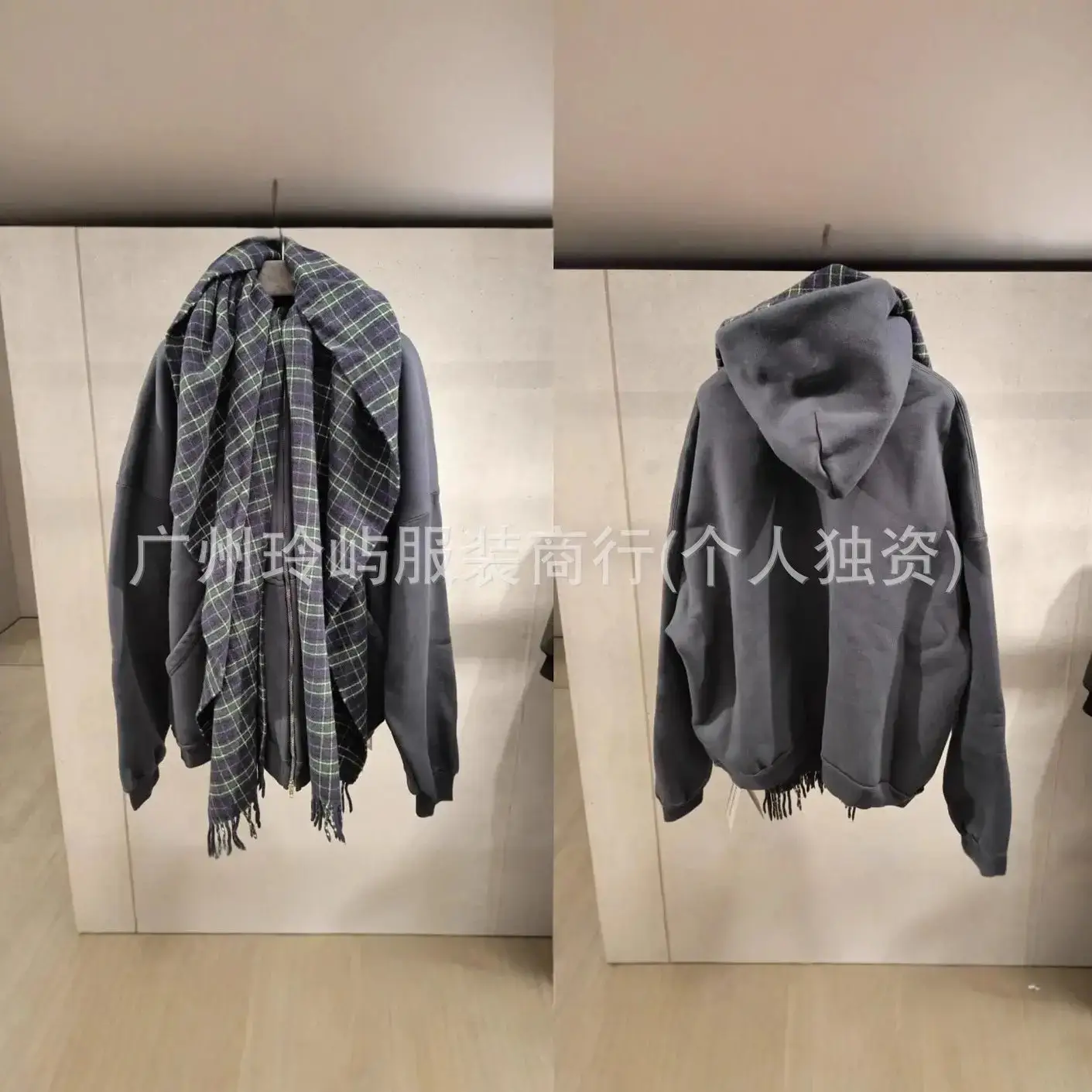 B's Paris All-Wool Scarf Hooded Fake Two-Piece Zipper Family Sweatshirt Hoodie Jacket Loose Version Trendy Brand