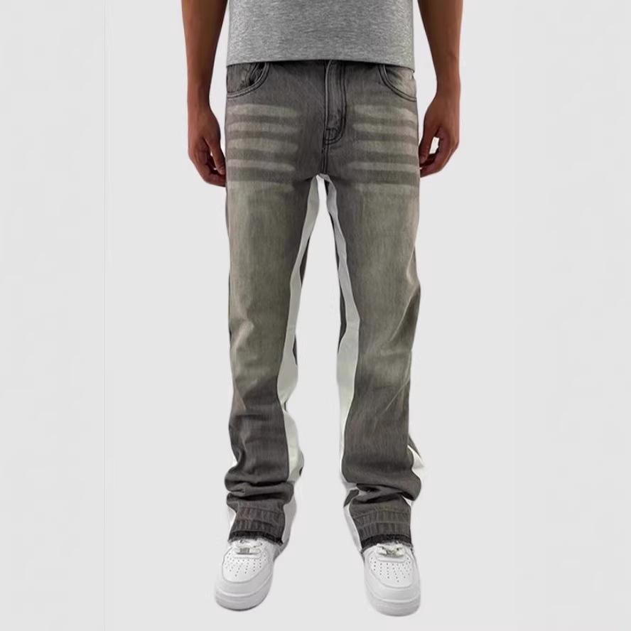 European and American Retro Patchwork Skinny Jeans for Men, New Street Hip-Hop Flared Pants, Versatile Casual Floor-Length Trendy Pants