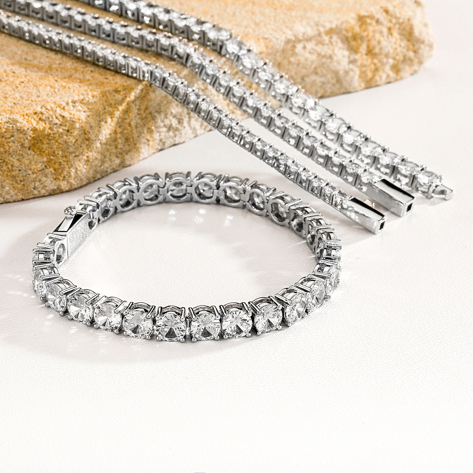 National Tide Jewelry Spring Buckle Color-Retaining Plated Tennis Chain European and American INS Rap Street Auction Tide Zircon Necklace