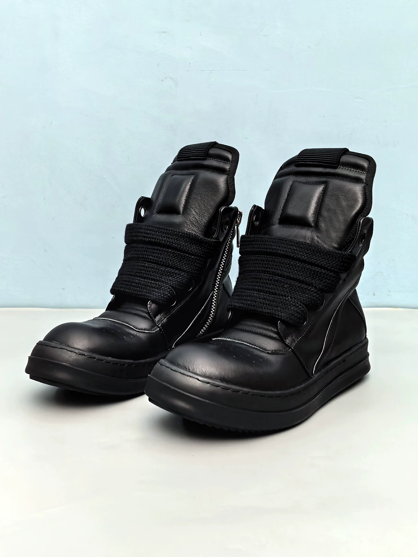 New Style Ro Inverted Triangle Thick Shoelaces Large Hole High-Top Shoes Men's Genuine Leather Height-Increasing Thick-Soled All-Season Casual Sneakers Women's Short Boots