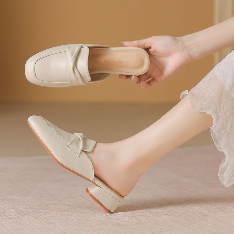 Soft Leather Closed-Toe Half Slippers for Women, 2026 New Trendy Comfortable European-Style French Mules with Thick Soles