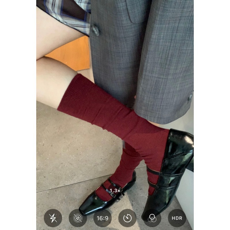 Ankora Red Leg Socks Korean Autumn High Girls Pile wine red Women's Spring and Autumn Stockings Girls Knee Socks