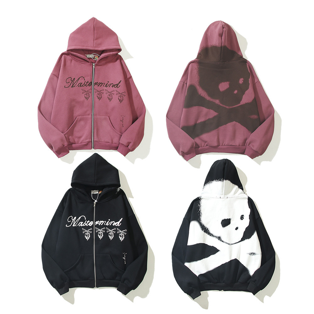 Travis Scott skull print graffiti alphabet zipper cardigan sweater European and American fashion brand men's and women's jacket