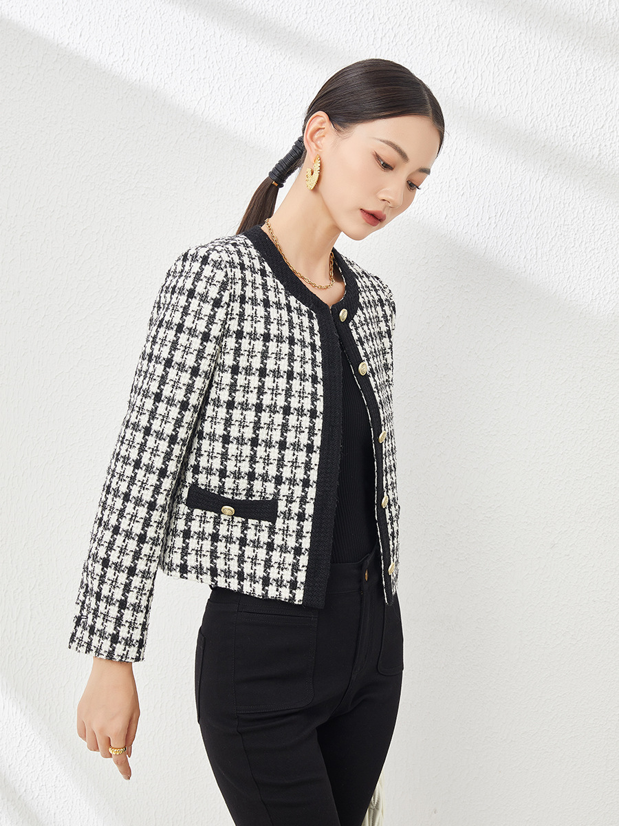 Xingge Design Houndstooth Chanel-Style Jacket for Women 2025 Winter New Korean Style Loose Short Top for Petite Figures