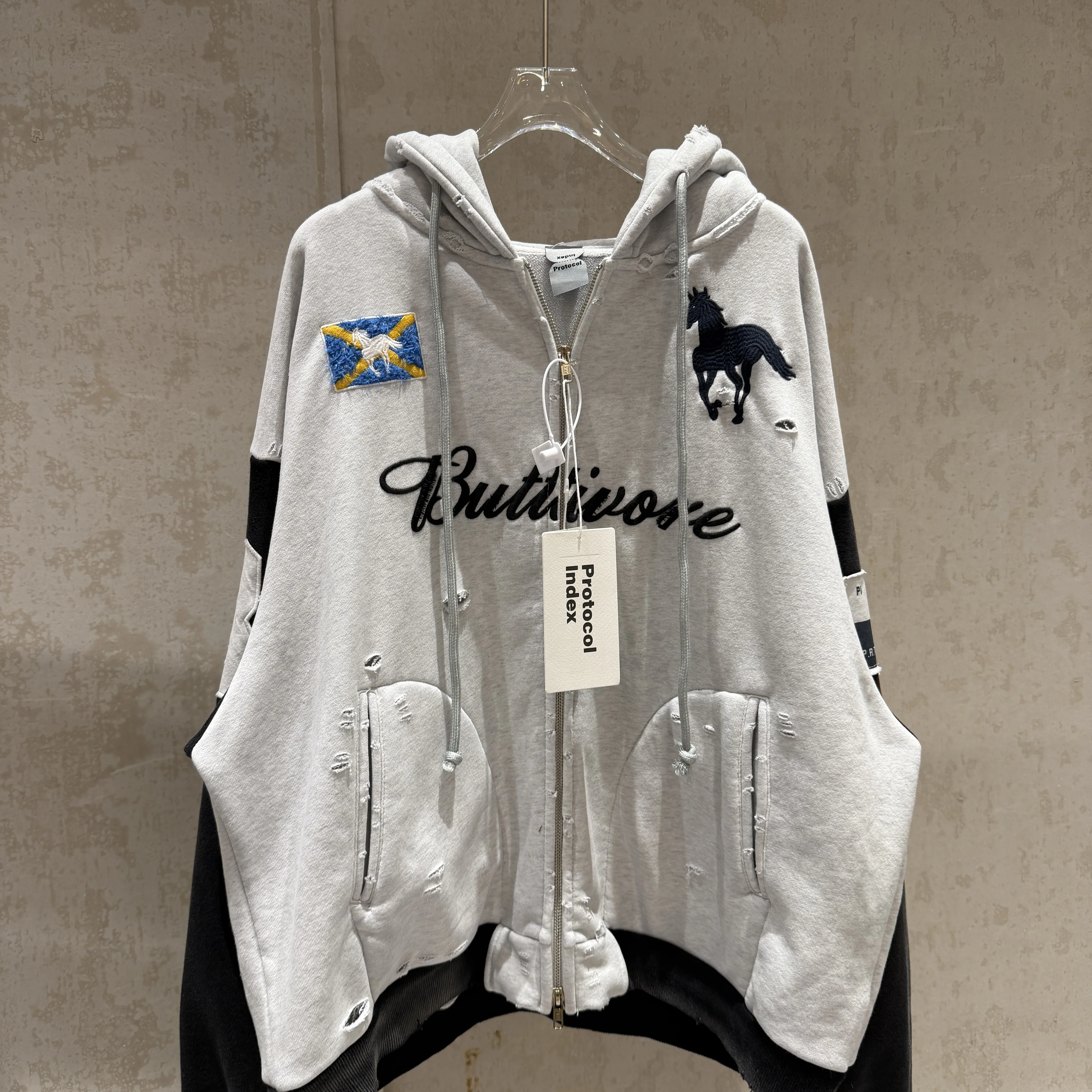 Protocol Index 25FW: Damaged Splicing Zipper Hoodie Hoodie Project G/R