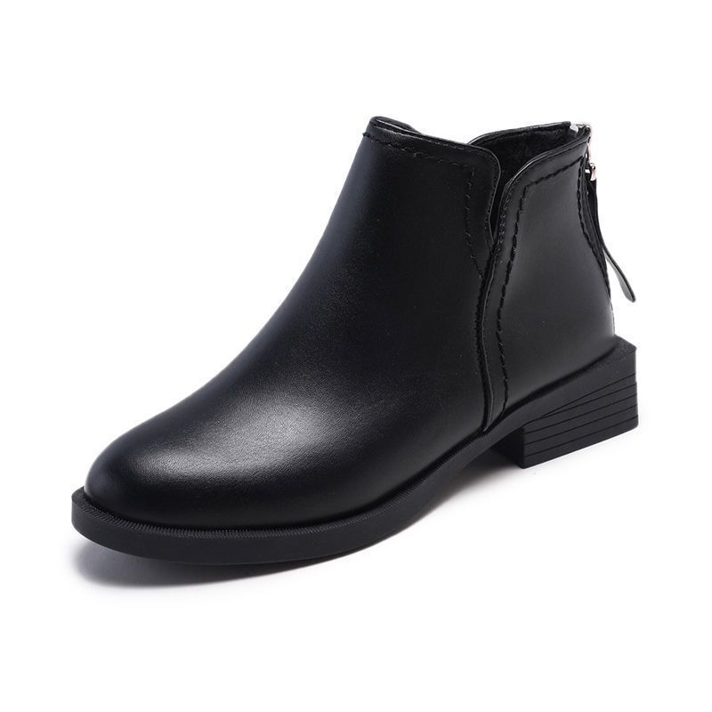 Northern Territory Wolf British Style Women's Leather Shoes New Short Boots for Autumn and Winter with Chunky Heels and Flat Soles, Low-Cut Slimming Ankle Boots